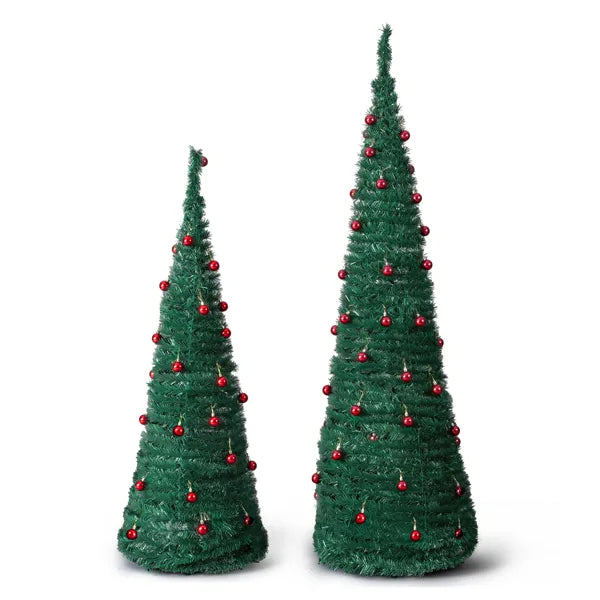 2 Pack, 6FT 5FT Artificial Up Christmas Tree With Red Ball Ornaments For For Home Office Store Holiday Deco, Green