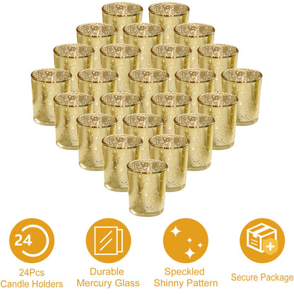 24Pcs Gold Votive Tealights Candle Holders Mercury Glass Shinny Candle Holders For Wedding Birthday Party Home Decoration Table Centerpiece