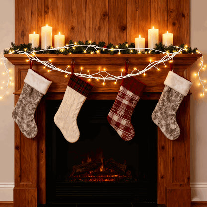 Lighted Birch Garland, 7.87ft 144 LED Warm White Lights With 8 Modes, Remote & Timer, IP45 Waterproof Flexible Branches For Home Decor